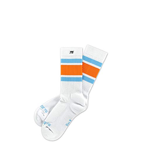 Spirit of 76 Herren & Damen Sport Retro Crew Socken Baumwolle Halblang 43 44 45 46 Weiß - Blau - Orange Lo (L) von Spirit of 76