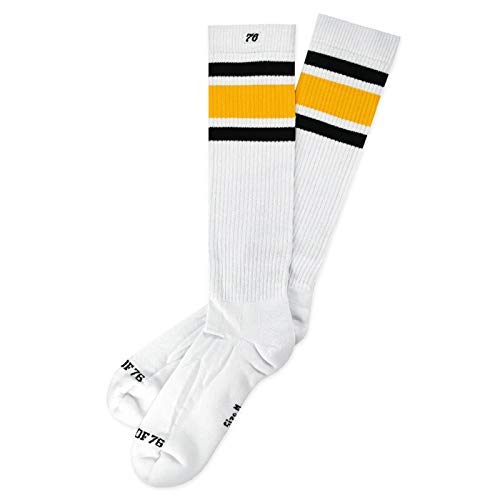 Spirit of 76 Herren & Damen Sport Retro Skater Socken Hoch Baumwolle 43 44 45 46 Weiß - Schwarz - Gelb Hi (L) von Spirit of 76