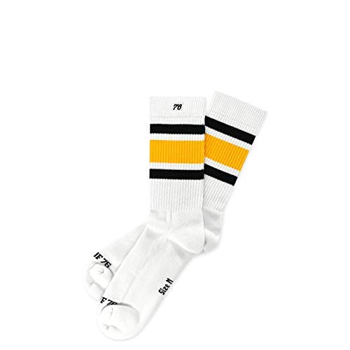 Spirit of 76 Herren & Damen Sport Retro Skater Crew Socken Baumwolle Halblang 43 44 45 46 Weiß - Schwarz - Gelb Lo (L) von Spirit of 76