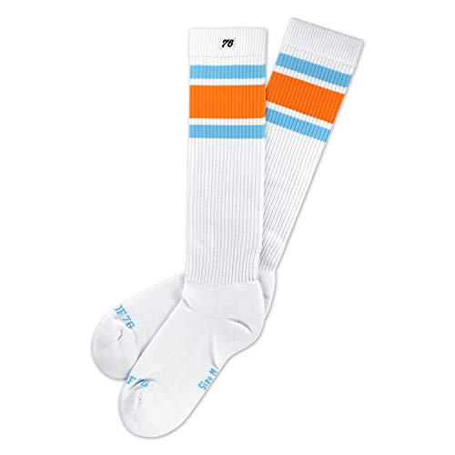 Spirit of 76 Herren & Damen Sport Retro Skater Socken Hoch Baumwolle Tubesocks 39 40 41 42 Weiß - Blau - Orange Hi (M) von Spirit of 76
