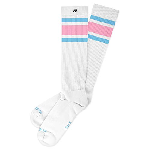 Spirit of 76 Herren & Damen Sport Retro Skater Socken Hoch Baumwolle 39 40 41 42 Weiß - Blau - Pink Candyland Hi (M) von Spirit of 76