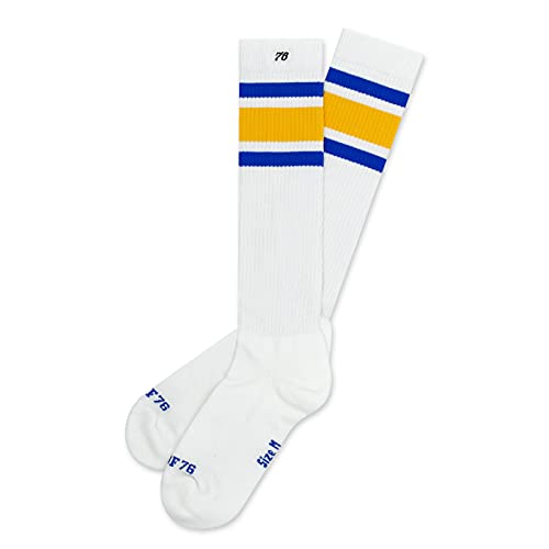 Spirit of 76 Herren & Damen Sport Retro Skatersocks Hoch Baumwolle 39 40 41 42 Weiß - Blau - Gelb Golden State Hi (M) von Spirit of 76