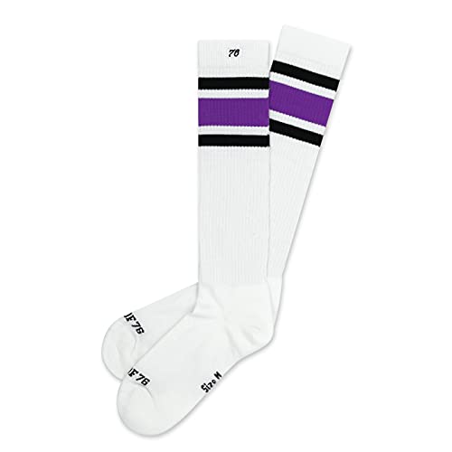 Spirit of 76 Herren & Damen Sport Retro Skatersocks Hoch Baumwolle 35 36 37 38 Weiß - Schwarz - Lila Deep Purple Hi (S) von Spirit of 76