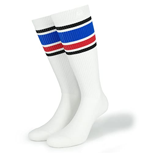 Spirit of 76 Herren & Damen Sport Retro Tennissocken Bio Baumwolle Kniehoch 39 40 41 42 Weiß - Schwarz - Blau - Rot (M) von Spirit of 76