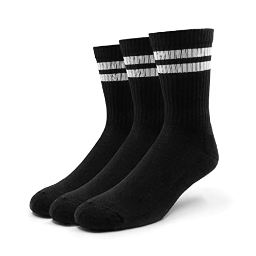 Spirit of 76 Retro Tennissocken (3x Paar) Herren & Damen Sportsocken 35 36 37 38 Schwarz/Weiße Streifen Made in Germany von Spirit of 76