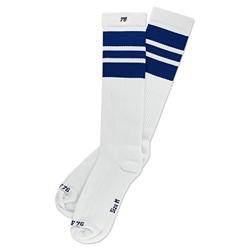 Spirit of 76 Herren & Damen Sport Retro Skater Socken Hoch Baumwolle Tubesocks Lang 47 48 49 50 Weiß - Blau Hi (XL) von Spirit of 76