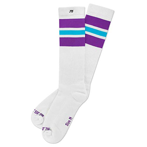 Spirit of 76 Herren & Damen Sport Retro Skater Socken Hoch Baumwolle Tubesocks 39 40 41 42 Weiß - Lila - Türkis Hi (M) von Spirit of 76