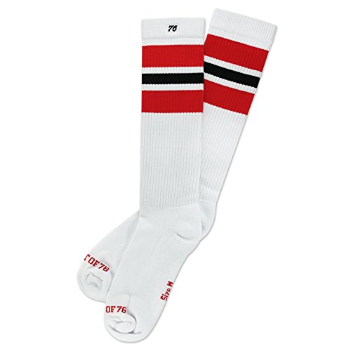 Spirit of 76 Herren & Damen Sport Retro Skater Socken Hoch Baumwolle Tubesocks 39 40 41 42 Weiß - Rot - Schwarz Hi (M) von Spirit of 76