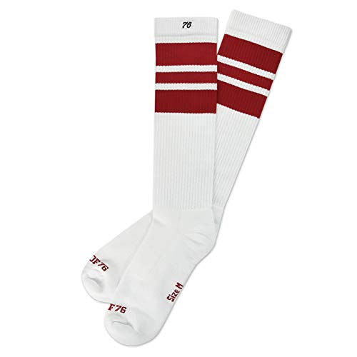 Spirit of 76 Herren & Damen Sport Retro Skater Socken Hoch Baumwolle Tubesocks Lang 47 48 49 50 Weiß - Rot Hi (XL) von Spirit of 76