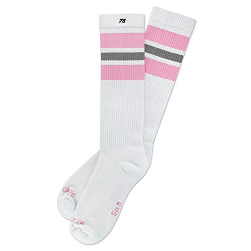 Spirit of 76 Herren & Damen Sport Retro Skater Socken Hoch Baumwolle Tubesocks 43 44 45 46 Weiß - Pink - Grau Hi (L) von Spirit of 76