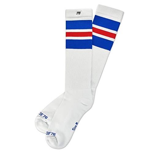 Spirit of 76 Herren & Damen Sport Retro Skater Socken Hoch Baumwolle Tubesocks 47 48 49 50 Weiß - Blau - Rot Hi (XL) von Spirit of 76