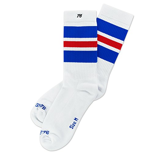 Spirit of 76 Herren & Damen Retro Skater Socken Sportsocken Halblang Tubesocks 43 44 45 46 Weiß - Blau - Rot Lo (L) von Spirit of 76