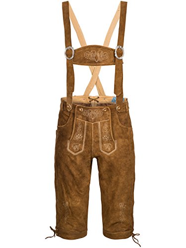 Herren Trachten Lederhose mit Träger - Kniebund Trachtenlederhose - Oktoberfest Tracht Hose braun Gr. 46-60 BR3 (46) von Spirit of Bavaria