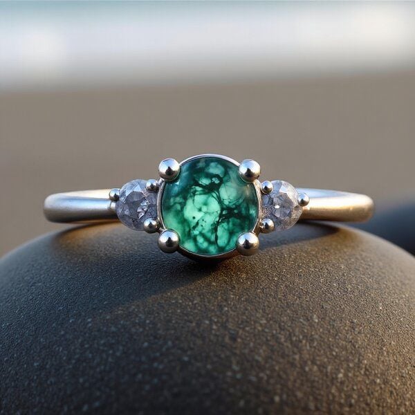 Spirit of Island Silber Ring | Moosachat & Diamanten Paar von Spirit of Island