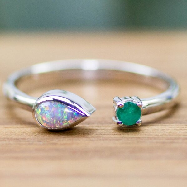 Spirit of Island Silber Ring Opal trifft Smaragd |Geburtsstein Mai & Oktober von Spirit of Island