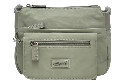 Spirit Damen Umhängetasche, leicht, klein, mehrere Abschnitte, Schultertasche, Reisen, Urlaub, Nylon, wasserdicht, mit verstellbarem Riemen, Hellgrau/Salbeigrün, grau, 24.5cm von SPIRIT