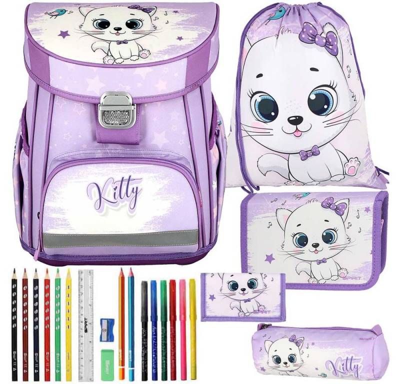 Spirit Schulranzen Set Vision 11-teilig 2025 Mädchen lila White Kitty von Spirit