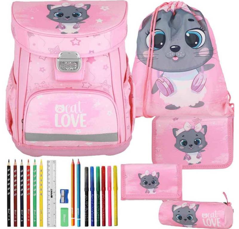 Spirit Schulranzen Set Vision 11-teilig 2025 Mädchen rosa grau Cat Love von Spirit
