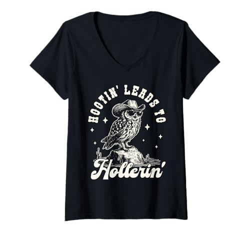 Damen Hootin' Leads to Hollerin' Western Owl T-Shirt mit V-Ausschnitt Damen Hootin' Leads to Hollerin' Western Owl T-Shirt mit V-Ausschnitt von Spirited Owl Apparel