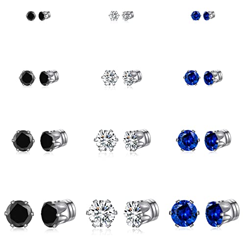 Spiritlele 12 Paar Strass Magnet Ohrringe Set Zirkonia Clip On Non Piercing Fake Ohrstecker Uni Edelstahl Strass, Edelstahl, Strass von Spiritlele