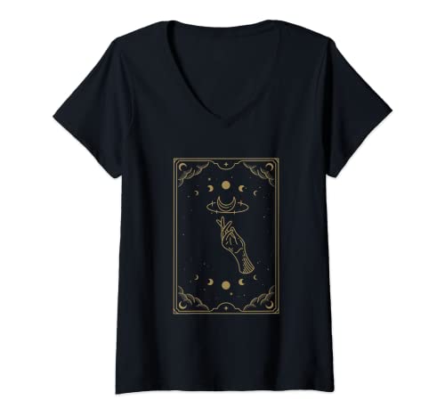 Damen Hand des Mondes - Witchy Tarotkarten-Ästhetik T-Shirt mit V-Ausschnitt von Spiritual Dark Academia Birthday Gifts