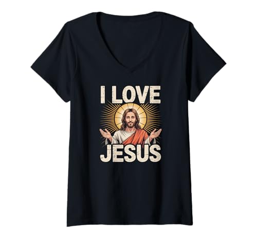Damen Ich Liebe Jesus Radiant Savior Art T-Shirt mit V-Ausschnitt Damen Ich Liebe Jesus Radiant Savior Art T-Shirt mit V-Ausschnitt von Spiritual Devotion Christian Faith