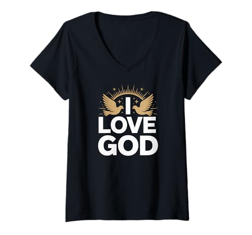 Damen Ich Liebe Gott, Spiritueller Glaube, Design T-Shirt mit V-Ausschnitt Damen Ich Liebe Gott, Spiritueller Glaube, Design T-Shirt mit V-Ausschnitt von Spiritual Faith Devotion Peaceful Belief