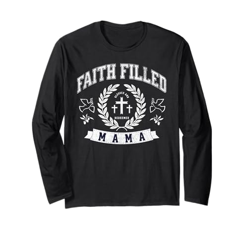 Glaube erfüllte Mama Christliche Mutter Lustiger religiöser Muttertag Langarmshirt von Spiritual Mother Collegiate Retro Cross God Quote