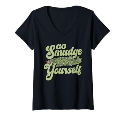 Damen Go Smudge Yourself Salbei-Design T-Shirt mit V-Ausschnitt Damen Go Smudge Yourself Salbei-Design T-Shirt mit V-Ausschnitt von Spiritual Vibes Art