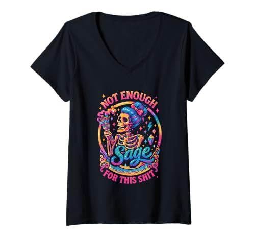 Damen Nicht genug Salbei für Dieses beschissene Skelett T-Shirt mit V-Ausschnitt Damen Nicht genug Salbei für Dieses beschissene Skelett T-Shirt mit V-Ausschnitt von Spiritual Vibes Skeletal Humor Art
