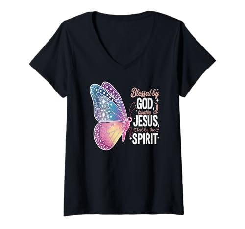 Damen Angeführt vom Heiligen Geist Christian Women Butterfly T-Shirt mit V-Ausschnitt Damen Angeführt vom Heiligen Geist Christian Women Butterfly T-Shirt mit V-Ausschnitt von Spiritual Women Christian Faith Message