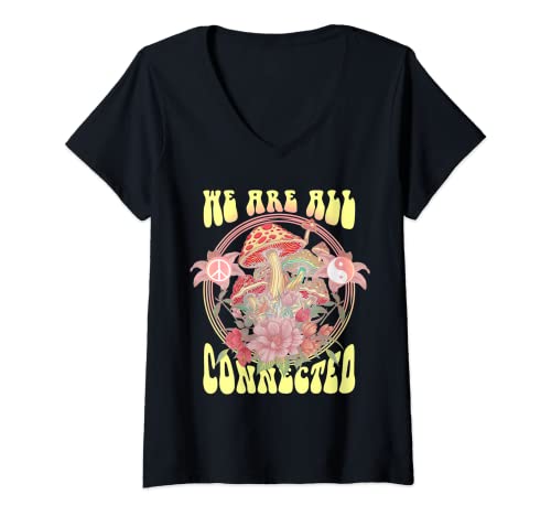 Damen we are all connected T-Shirt mit V-Ausschnitt von Spiritualität spirituell Meditation Geschenkidee