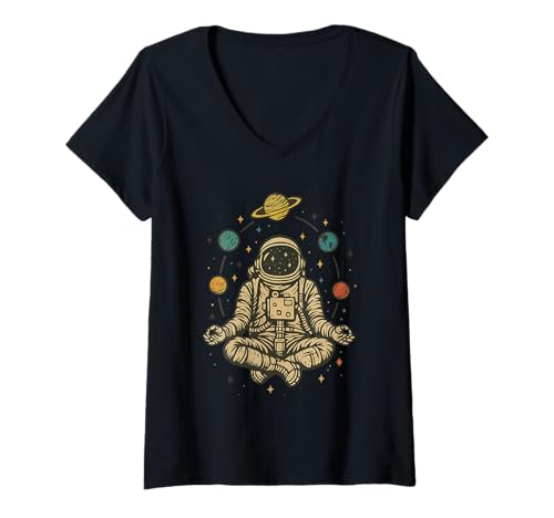 Damen Vintage Lotus meditieren Astronaut Zen Yoga Space Universum T-Shirt mit V-Ausschnitt Damen Vintage Lotus meditieren Astronaut Zen Yoga Space Universum T-Shirt mit V-Ausschnitt von Spiritueller Zen Om Buddhismus