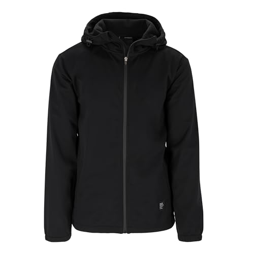 Spitzbub Herren Softshelljacke winddicht & wasserabweisend mit Fleece-Futter Verstellbare Kapuze,Schwarze Outdoorjacke mit dezenten Logos (DE/NL/SE/PL, Alphanumerisch, L, Regular, Regular, Schwarz) von Spitzbub