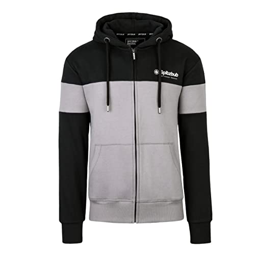 Spitzbub Herren Sweatjacke Hooded Zip mit Kapuze Kapuzenpullover Sports Sweatjacke in Grau mit Armapplikation in Grau Schwarz (as3, Alpha, 3X_l, Regular, Regular) von Spitzbub