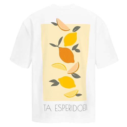 Spitzbub Oversized T-Shirt Herren Damen – Weiß – Sommerlicher Rückenprint & dezenter Frontprint – 100% Baumwolle – Superweicher Jersey (DE/NL/SE/PL, Alphanumerisch, XL, Regular, Regular, Weiß) von Spitzbub