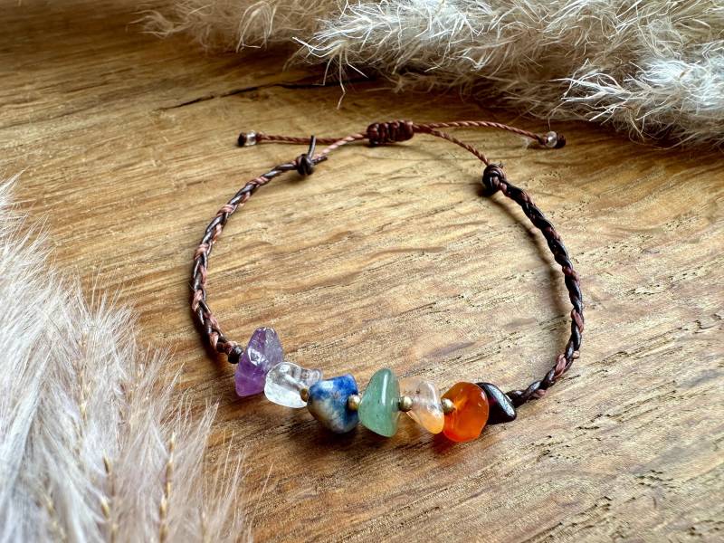 Chakra Armband Edelstein Schmuck Chakraschmuck Leder Geflochten Yoga Geschenk Spirituelle Geschenkidee Für Sie Edelsteinschmuck Freundschaft von SpitzstockDE