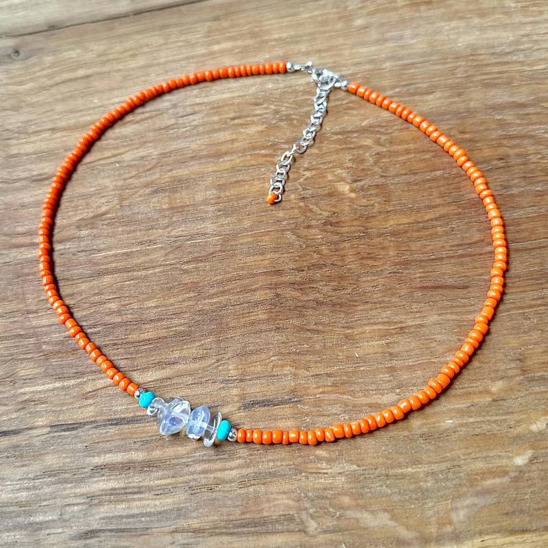 Filigrane Perlenkette Mit Opalglas & Echtsilber - Boho Sommer Halskette, Handgemacht, Zarter Schmuck, Geschenkidee Für Damen, Nomade Stil von SpitzstockDE