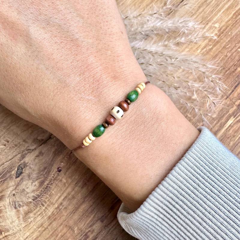 Schmuck Holz Armband Perlen Boho Natur Freundschaftsarmband Geschenk Freundin Country Stil Schlichter Fein von SpitzstockDE