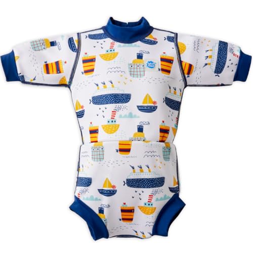Splash About kleine Mädchen Happy Nappy Wetsuit Einteiliger Badeanzug, Tug Boats, 3-8 Monate von Splash About