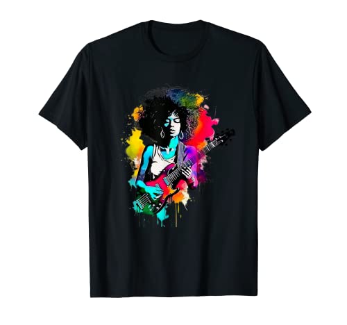Afro American Women Melanin Gitarrenspieler T-Shirt von Splash Art Afro Women Guitar Player