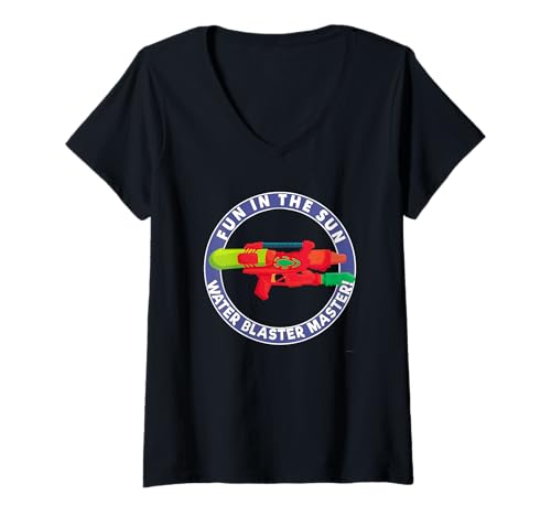 Damen Fun in the Sun Wasserblaster-Design T-Shirt mit V-Ausschnitt von Splash Zone Apparel & Novelties by ASJ