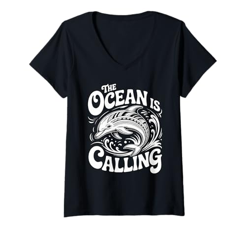 Damen Niedliches Delfin-Ozean-Tier-Design für Kinder und Erwachsene T-Shirt mit V-Ausschnitt Damen Niedliches Delfin-Ozean-Tier-Design für Kinder und Erwachsene T-Shirt mit V-Ausschnitt von Splashing Sea Creatures Merchandise for Ocean