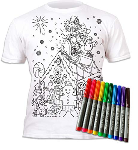 Splat Planet T-Shirt zum Ausmalen, Lebkuchenhaus mit 6 ungiftigen, waschbaren Zauberstiften – Ausmal- und Auswaschbares T-Shirt von Splat Planet