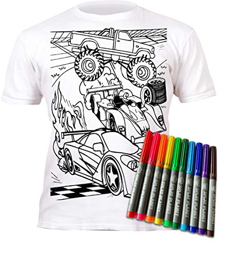 Splat Planet Autos Rennauto Wagen T-Shirt Malvorlagen Mit 10 Ungiftigen, Waschbaren Zauberstiften – Färben Sie Ihr Eigenes T-Shirt, Färben Und Auswaschen Und Wieder Färben (3-4 Years) von Splat Planet