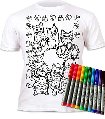 Splat Planet Cats Pets T-Shirt Magisches T-Shirt Zum Ausmalen Mit 10 Ungiftigen, Waschbaren Zauberstiften – Färben Sie Ihr T-Shirt, Färben Und Waschen Sie Es Weg Und Wieder EIN (12-13 Years) von Splat Planet