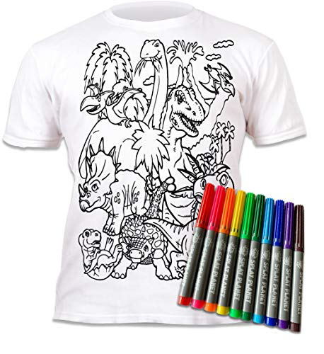 Splat Planet Einfärbbares Dinosaurier-T-Shirt mit 10 ungiftigen, waschbaren Zauberstiften – Einfärbbares und auswaschbares T-Shirt (9-11 Years) von Splat Planet