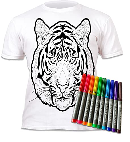 Splat Planet Tiger Dschungeltier T-Shirt-malvorlagen Mit 10 Ungiftigen, Waschbaren Zauberstiften – Färben Sie Ihr Eigenes T-Shirt, Färben Und Auswaschen Und Wieder Färben (7-8 Years) von Splat Planet
