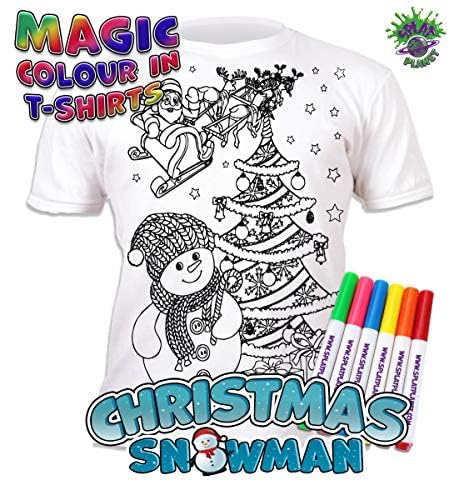 Splat Planet Weihnachten Schneemann T-Shirt mit 6 ungiftigen waschbaren Zauberstiften zum Ausmalen und Auswaschen T-Shirt, Weihnachts-Schneemann, 9 - 11 Jahre von Splat Planet