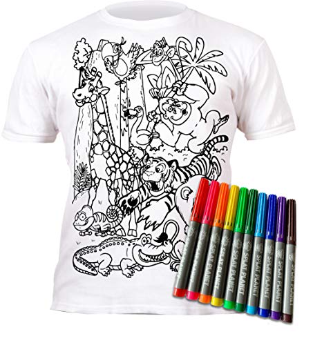Splat Planet Zoo Safaritiere T-Shirt Malvorlagen mit 10 ungiftigen, waschbaren Zauberstiften – Färben Sie Ihr eigenes T-Shirt, färben und auswaschen und erneut färben Kindergeburtstag (2-3 Years) von Splat Planet
